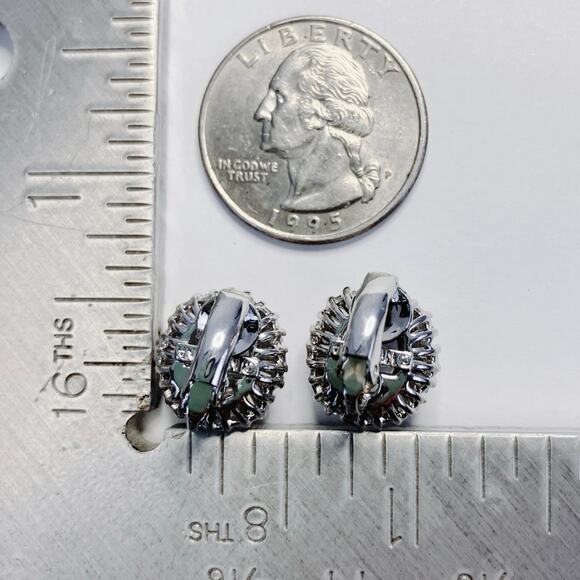 Signed NM Neiman Marcus CZ Halo Clip On Earrings Silver Tone Formal Evening - Picture 10 of 11